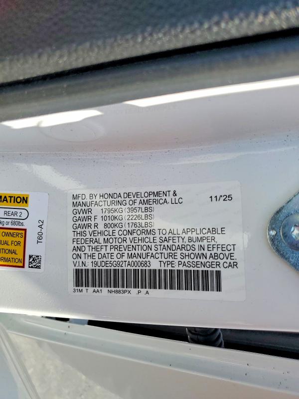 Aukcja sprzedaży 2026 Acura Integra, vin: 19UDE5G92TA000683, numer aukcji: 53121066