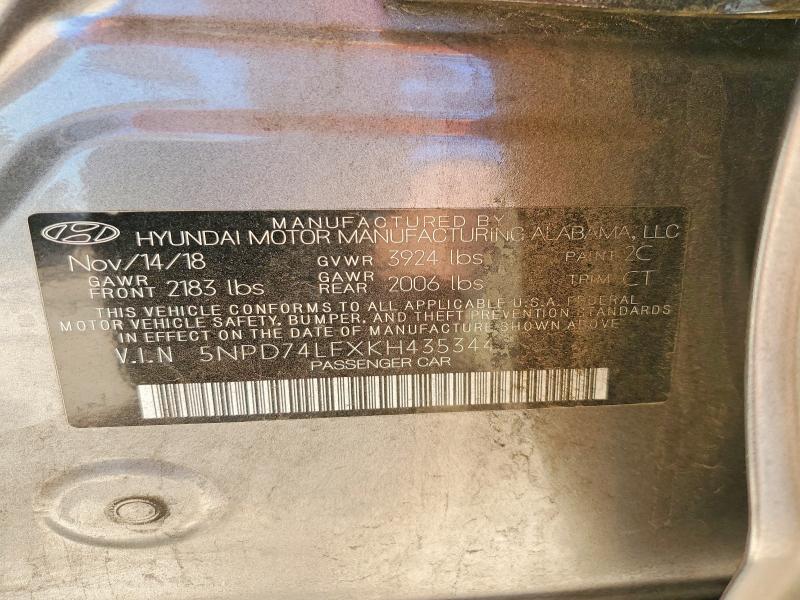Aukcja sprzedaży 2019 Hyundai Elantra, vin: 5NPD74LFXKH435344, numer aukcji: 54866026