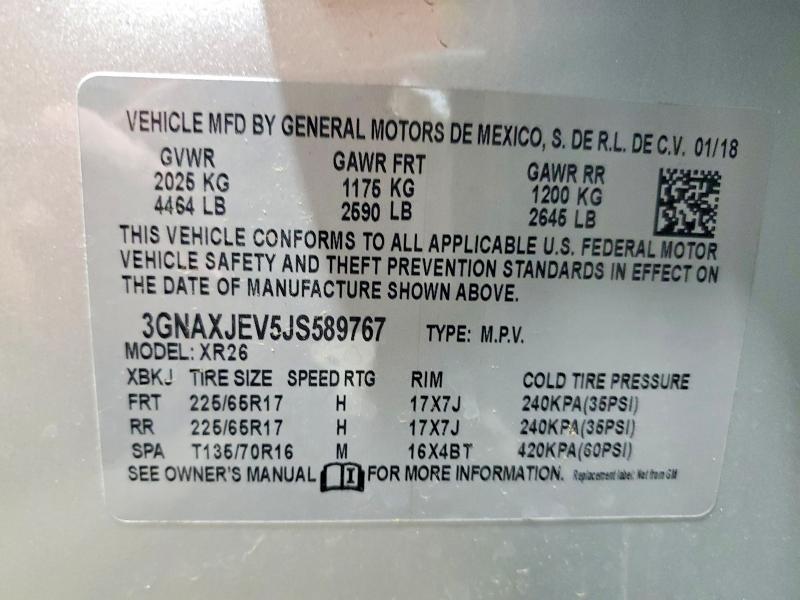 Aukcja sprzedaży 2018 Chevrolet Equinox, vin: 3GNAXJEV5JS589767, numer aukcji: 55562906