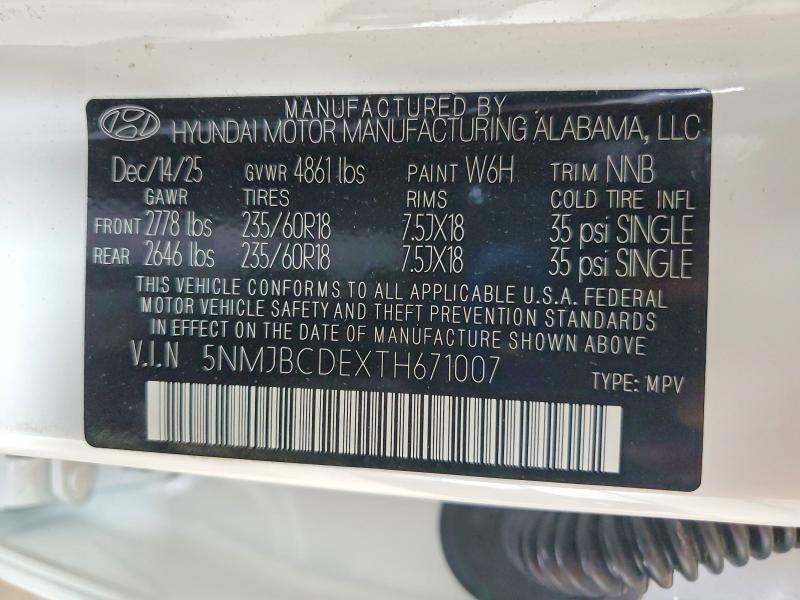 Aukcja sprzedaży 2026 Hyundai Tucson, vin: 5NMJBCDEXTH671007, numer aukcji: 54922856
