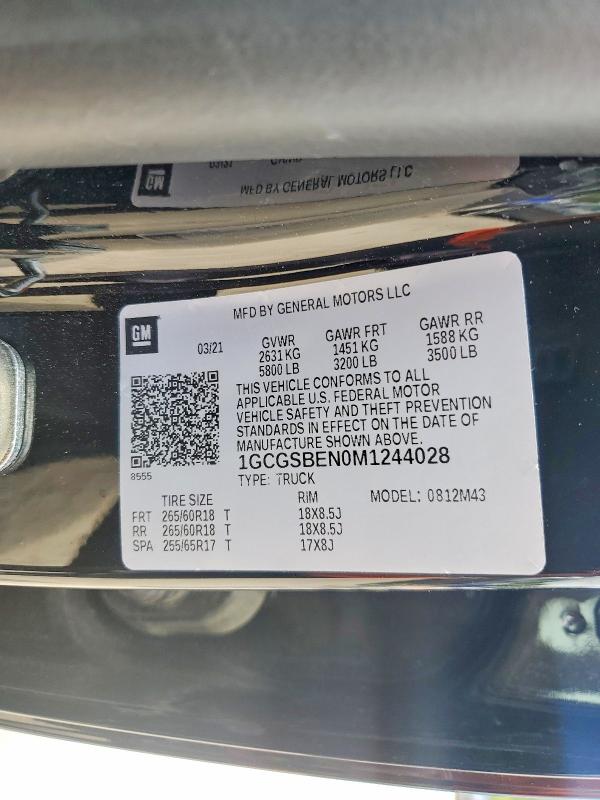53041976 :رقم المزاد ، 1GCGSBEN0M1244028 vin ، 2021 Chevrolet Colorado مزاد بيع