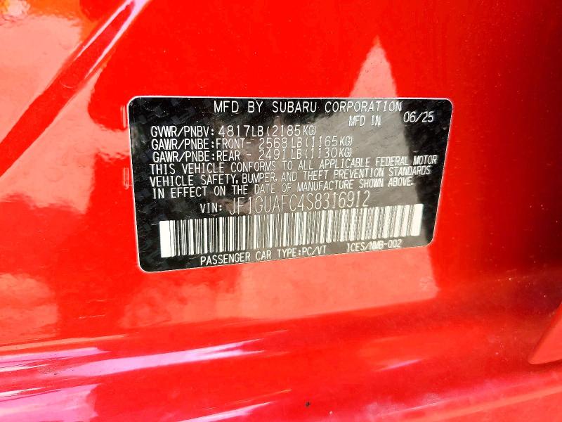 Продажа на аукционе авто 2025 Subaru Impreza, vin: JF1GUAFC4S8316912, номер лота: 54214436
