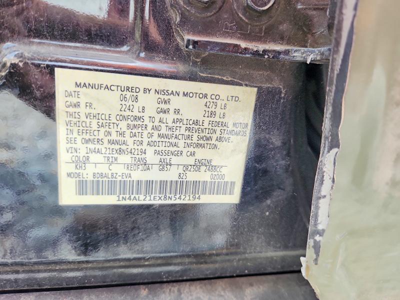 2008 Nissan Altima 2.5 მანქანა იყიდება აუქციონზე, vin: 1N4AL21EX8N542194, აუქციონის ნომერი: 51629826