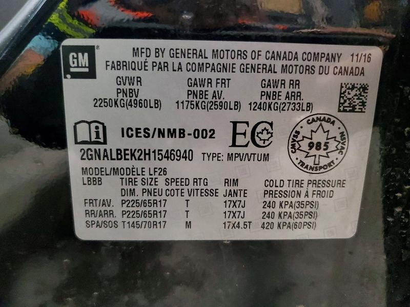 Aukcja sprzedaży 2017 Chevrolet Equinox, vin: 2GNALBEK2H1546940, numer aukcji: 51697386