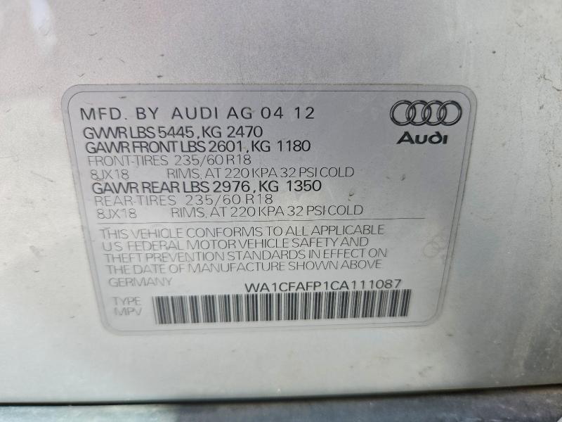 53927626 :رقم المزاد ، WA1CFAFP1CA111087 vin ، 2012 Audi Q5 مزاد بيع