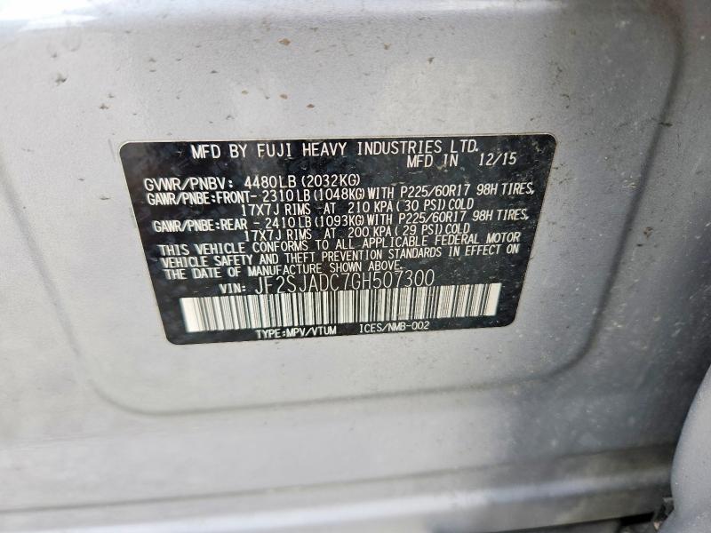 Продаж на аукціоні авто 2016 Subaru Forester, vin: JF2SJADC7GH507300, номер лоту: 54810426