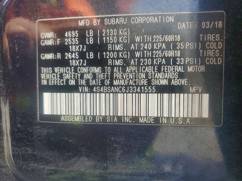 Aukcja sprzedaży 2018 Subaru Outback, vin: 4S4BSANC6J3341555, numer aukcji: 52342036