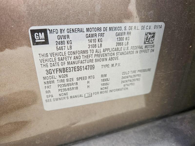 54989796 :رقم المزاد ، 3GYFNBE37ES614709 vin ، 2014 Cadillac Srx مزاد بيع
