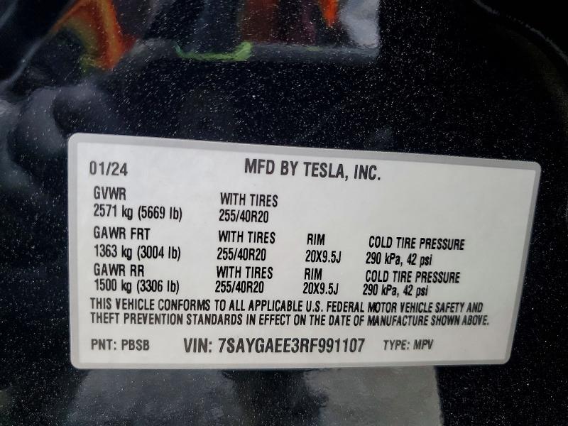 Продажа на аукционе авто 2024 Tesla Model Y, vin: 7SAYGAEE3RF991107, номер лота: 53130006