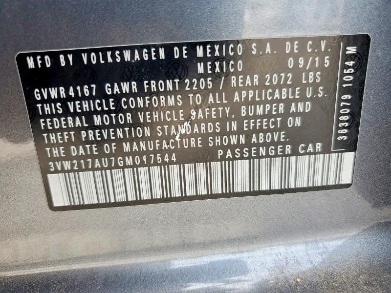 51569916 :رقم المزاد ، 3VW217AU7GM017544 vin ، 2016 Volkswagen Golf مزاد بيع