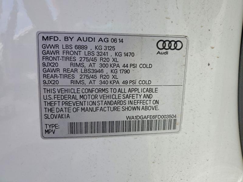2015 Audi Q7 მანქანა იყიდება აუქციონზე, vin: WA1DGAFE6FD003504, აუქციონის ნომერი: 53210836