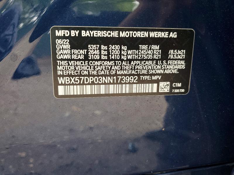 51820576 :رقم المزاد ، WBX57DP03NN173992 vin ، 2022 Bmw X3 مزاد بيع