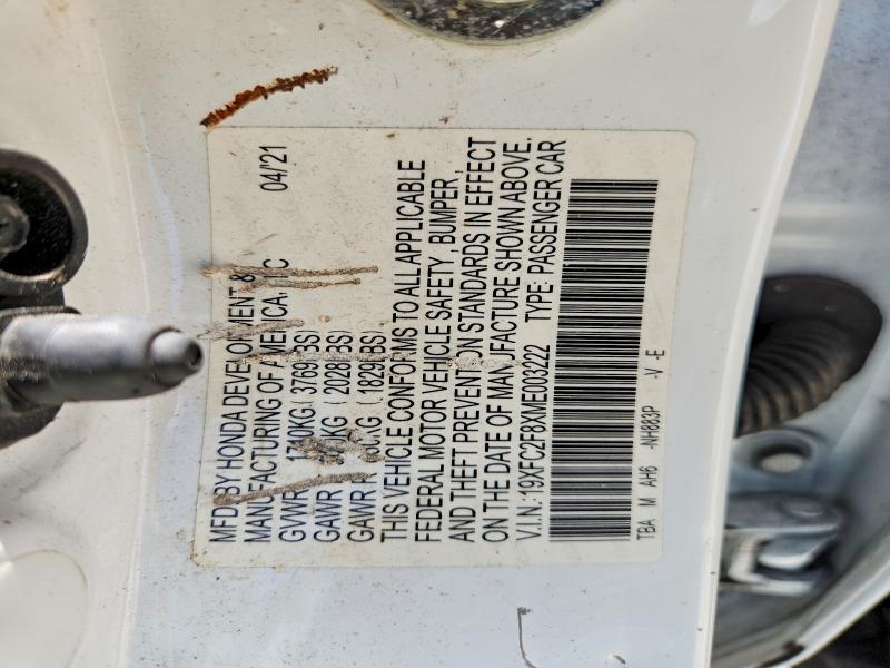 54462876 :رقم المزاد ، 19XFC2F8XME003222 vin ، 2021 Honda Civic مزاد بيع