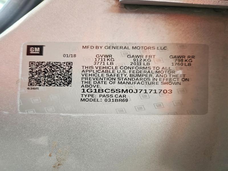 2018 Chevrolet Cruze მანქანა იყიდება აუქციონზე, vin: 1G1BC5SM0J7171703, აუქციონის ნომერი: 53795306