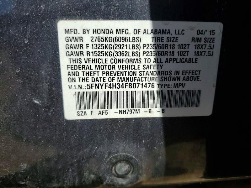 Продажа на аукционе авто 2015 Honda Pilot, vin: 5FNYF4H34FB071476, номер лота: 52745376