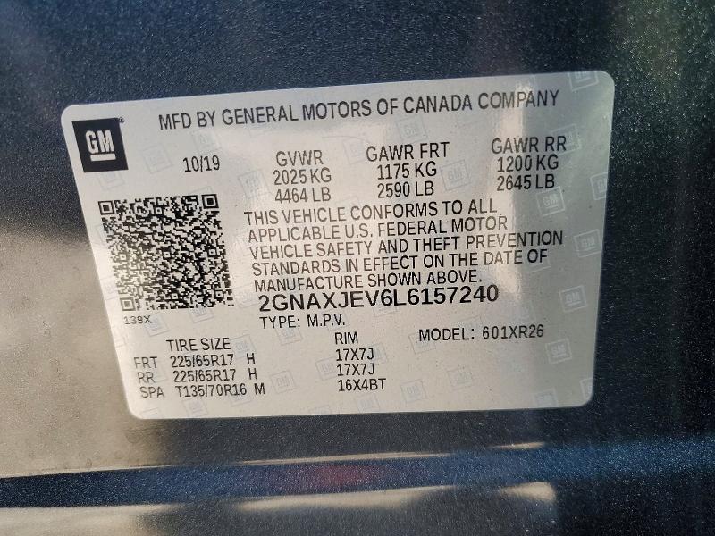 Продаж на аукціоні авто 2020 Chevrolet Equinox, vin: 2GNAXJEV6L6157240, номер лоту: 55254806