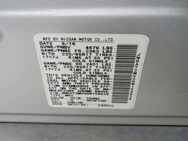 Aukcja sprzedaży 2016 Nissan Rogue, vin: JN8AT2MV0GW154829, numer aukcji: 53023886