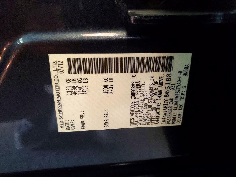 53338016 :رقم المزاد ، 1N4AA5AP1CC865188 vin ، 2012 Nissan Maxima مزاد بيع