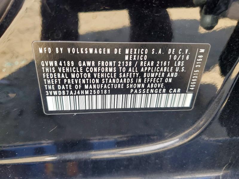 52410026 :رقم المزاد ، 3VWDB7AJ4HM250181 vin ، 2017 Volkswagen Jetta مزاد بيع