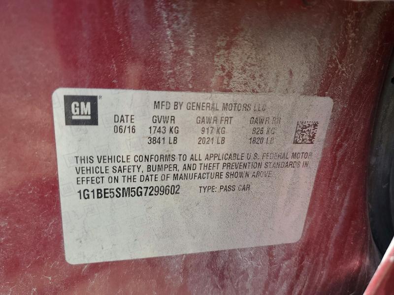 Aukcja sprzedaży 2016 Chevrolet Cruze, vin: 1G1BE5SM5G7299602, numer aukcji: 51181276