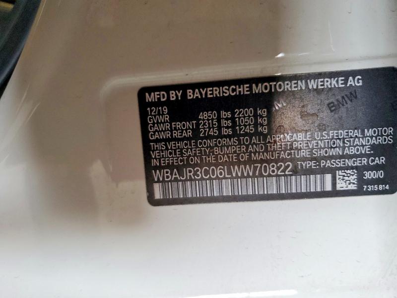 Aukcja sprzedaży 2020 Bmw 530, vin: WBAJR3C06LWW70822, numer aukcji: 52074846