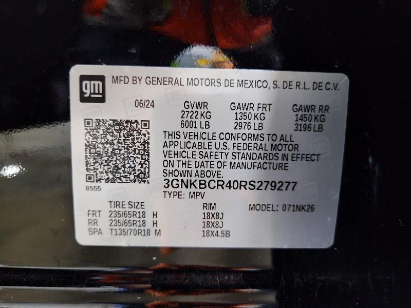 52512346 :رقم المزاد ، 3GNKBCR40RS279277 vin ، 2024 Chevrolet Blazer مزاد بيع