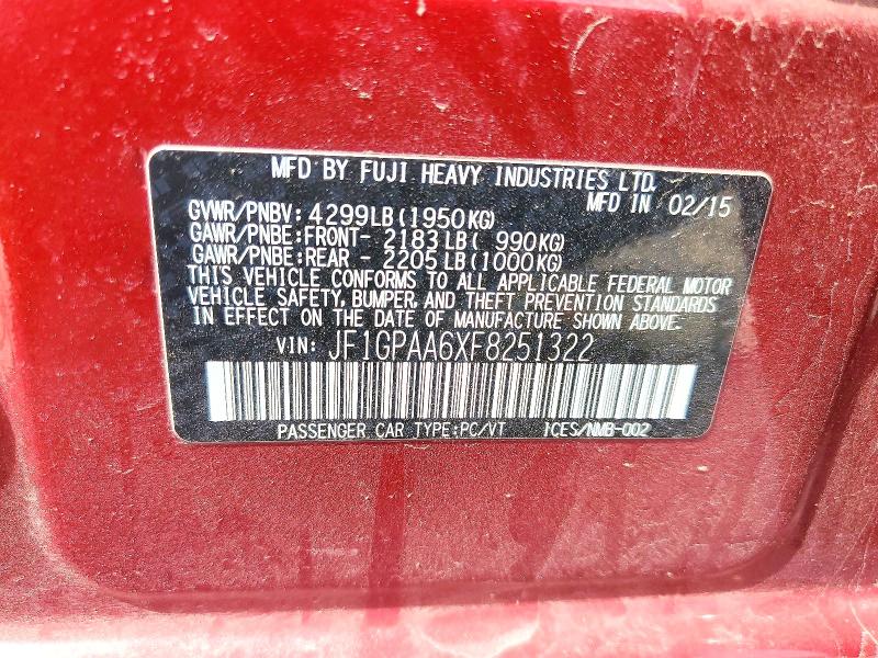 55306666 :رقم المزاد ، JF1GPAA6XF8251322 vin ، 2015 Subaru Impreza مزاد بيع