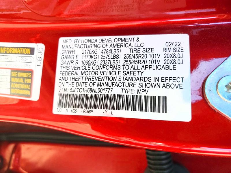 Продажа на аукционе авто 2022 Acura Rdx, vin: 5J8TC1H68NL001777, номер лота: 54004076