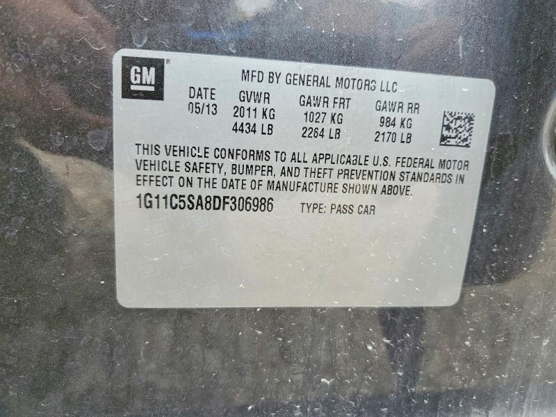 2013 Chevrolet Malibu მანქანა იყიდება აუქციონზე, vin: 1G11C5SA8DF306986, აუქციონის ნომერი: 53747906