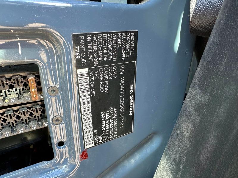 Aukcja sprzedaży 2019 Mercedes-benz Sprinter, vin: WD4PF1CD8KP147104, numer aukcji: 52707366