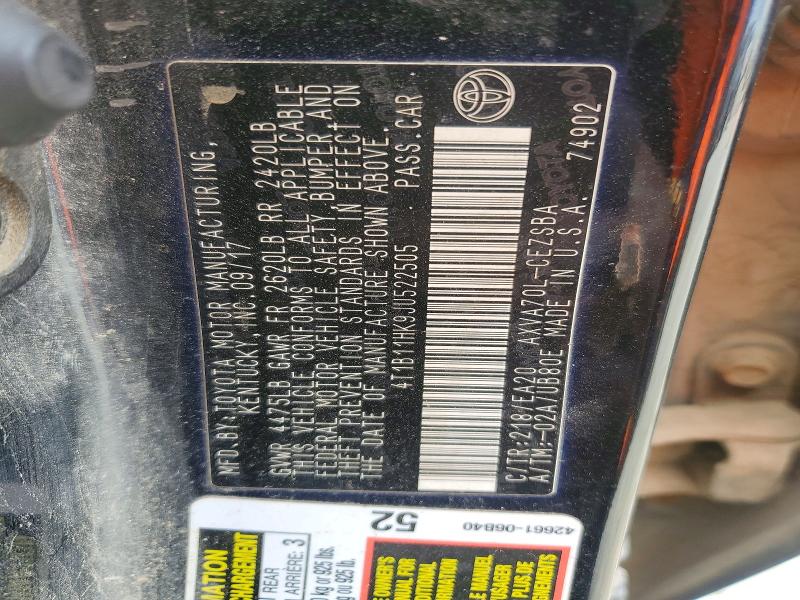 Продаж на аукціоні авто 2018 Toyota Camry, vin: 4T1B11HK9JU522505, номер лоту: 53697936