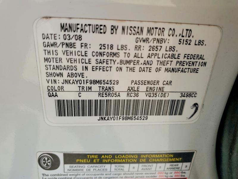 Aukcja sprzedaży 2008 Infiniti M35, vin: JNKAY01F98M654529, numer aukcji: 51644226