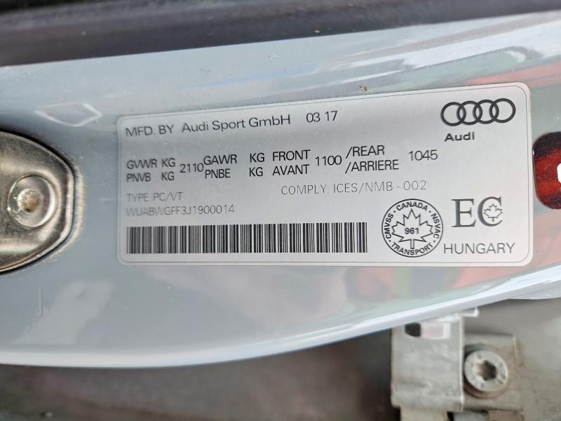 50107336 :رقم المزاد ، WUABWGFF3J1900014 vin ، 2018 Audi Rs3 مزاد بيع