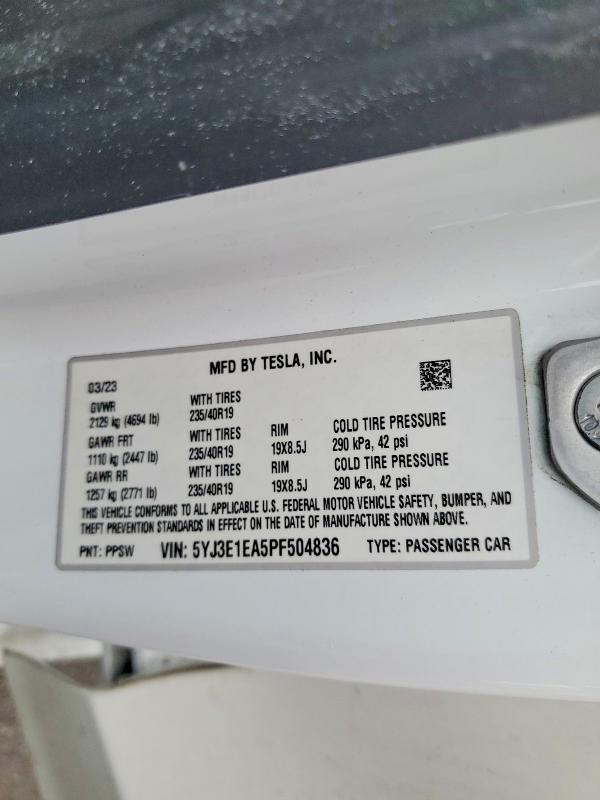 Продажа на аукционе авто 2023 Tesla Model 3, vin: 5YJ3E1EA5PF504836, номер лота: 55007466