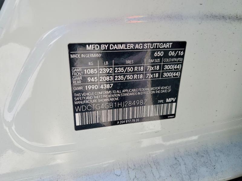 Aukcja sprzedaży 2017 Mercedes-benz Gla, vin: WDCTG4GB1HJ284987, numer aukcji: 52449646