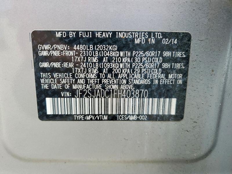 Aukcja sprzedaży 2015 Subaru Forester, vin: JF2SJADC1FH403870, numer aukcji: 51406376