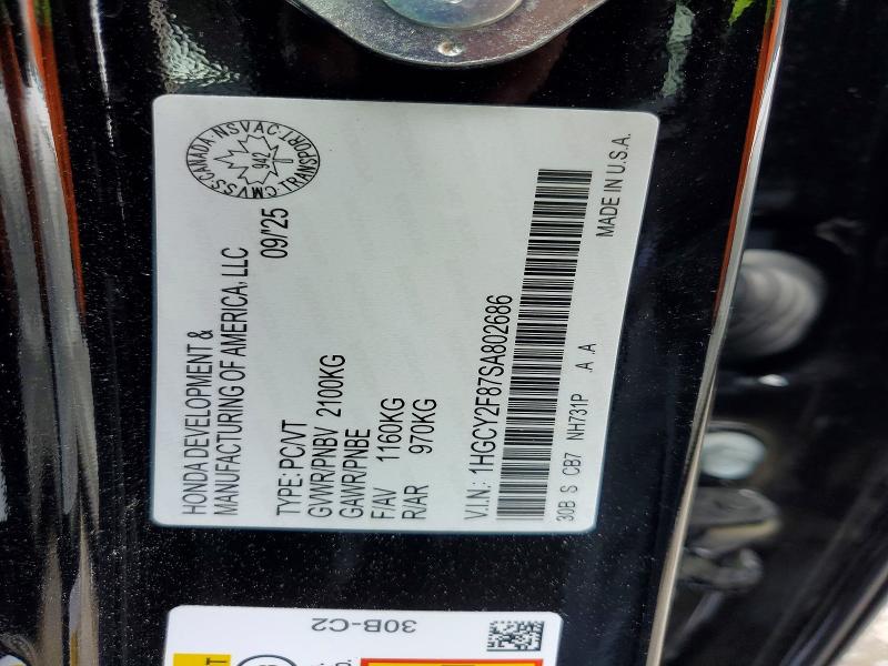 2025 Honda Accord მანქანა იყიდება აუქციონზე, vin: 1HGCY2F87SA802686, აუქციონის ნომერი: 53435806