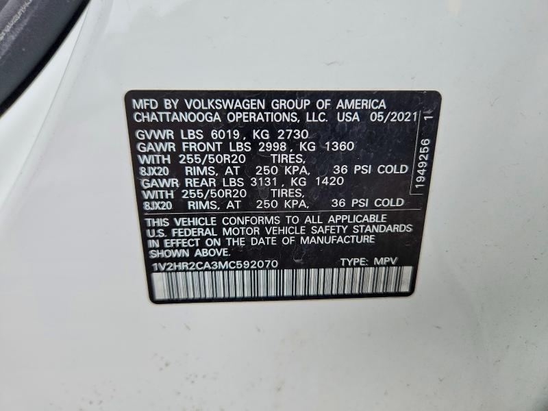 Aukcja sprzedaży 2021 Volkswagen Atlas, vin: 1V2HR2CA3MC592070, numer aukcji: 50591646