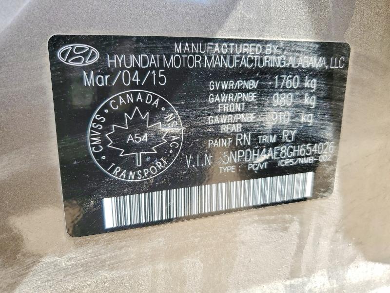 52676206 :رقم المزاد ، 5NPDH4AE8GH654026 vin ، 2016 Hyundai Elantra مزاد بيع