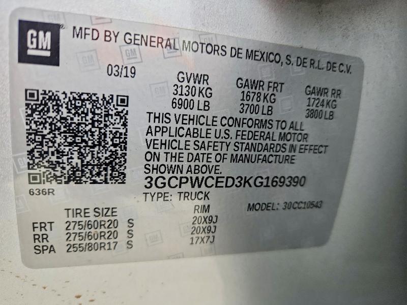 Aukcja sprzedaży 2019 Chevrolet Silverado, vin: 3GCPWCED3KG169390, numer aukcji: 52415276
