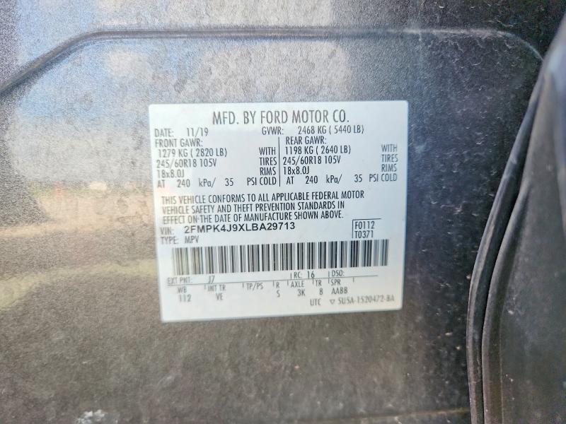2020 Ford Edge მანქანა იყიდება აუქციონზე, vin: 2FMPK4J9XLBA29713, აუქციონის ნომერი: 52090496