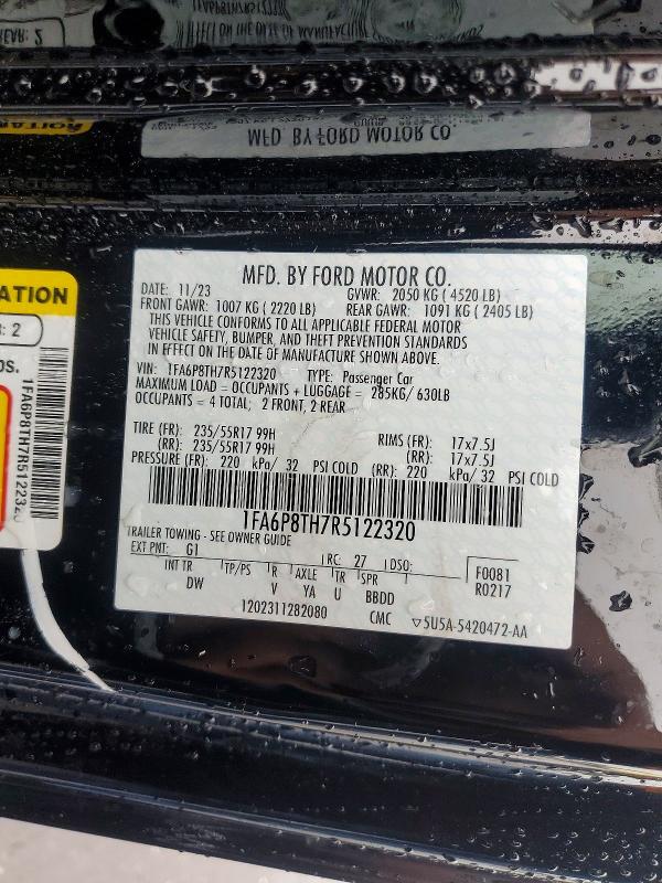 55037146 :رقم المزاد ، 1FA6P8TH7R5122320 vin ، 2024 Ford Mustang Dark Horse F مزاد بيع