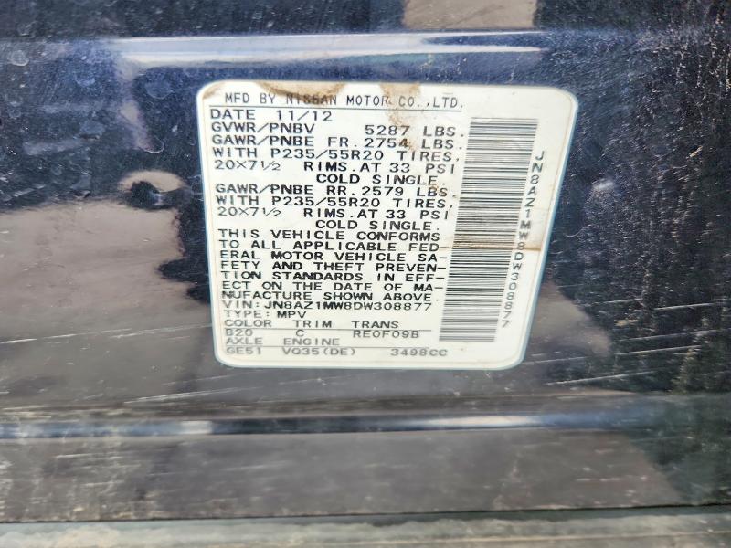 52333076 :رقم المزاد ، JN8AZ1MW8DW308877 vin ، 2013 Nissan Murano مزاد بيع