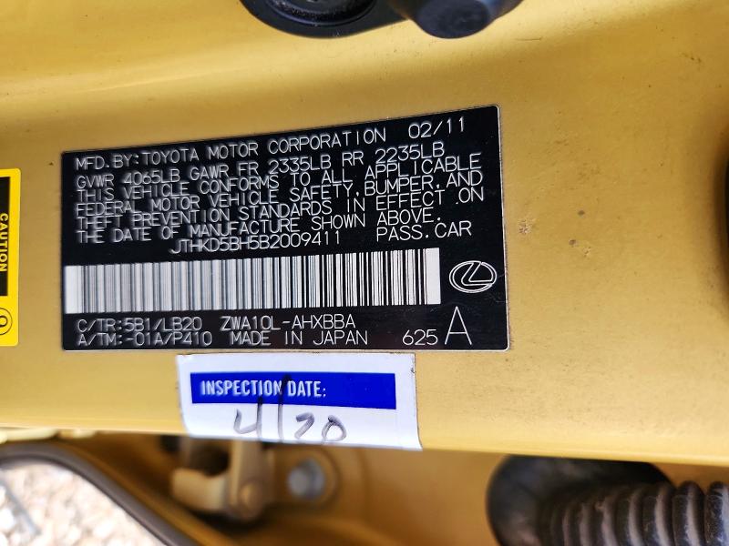 Продаж на аукціоні авто 2011 Lexus Ct, vin: JTHKD5BH5B2009411, номер лоту: 49797196