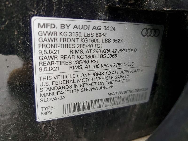 2025 Audi Sq7 მანქანა იყიდება აუქციონზე, vin: WA1VWBF75SD005320, აუქციონის ნომერი: 52389976