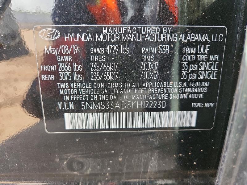 Продаж на аукціоні авто 2019 Hyundai Santa Fe, vin: 5NMS33AD3KH122230, номер лоту: 54719546