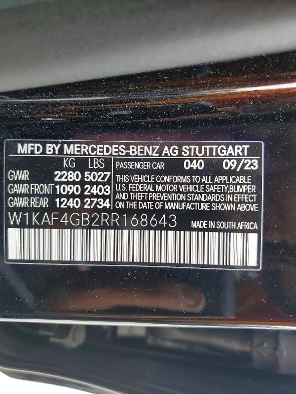 51645916 :رقم المزاد ، W1KAF4GB2RR168643 vin ، 2024 Mercedes-benz C مزاد بيع