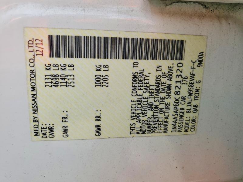 Auction sale of the 2013 Nissan Maxima, vin: 1N4AA5AP6DC821320, lot number: 55047356