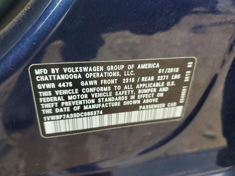 Aukcja sprzedaży 2013 Volkswagen Passat, vin: 1VWBP7A33DC085374, numer aukcji: 55535846