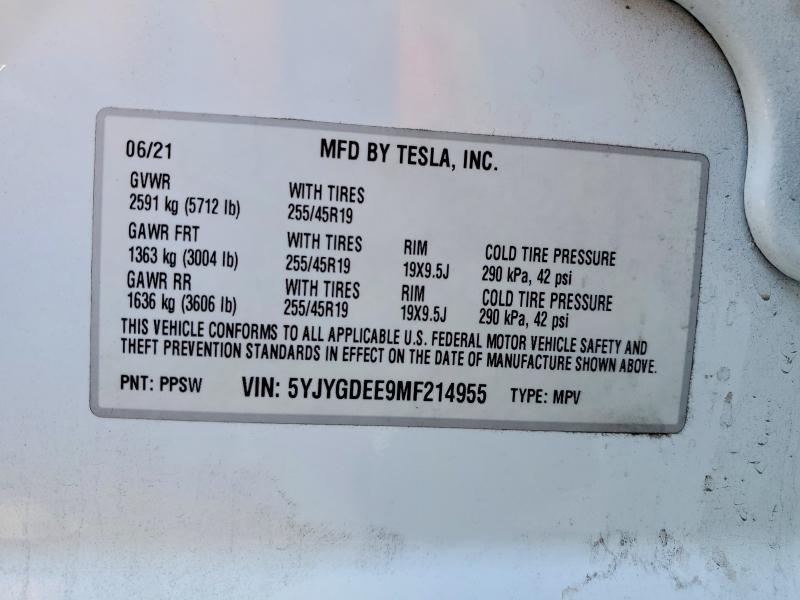 53269446 :رقم المزاد ، 5YJYGDEE9MF214955 vin ، 2021 Tesla Model Y مزاد بيع